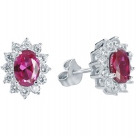 Kays Family Jewellers Oval Ruby Halo Studs on 925 Silver Photo