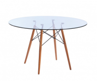 80cm Glass table with wooden legs Photo