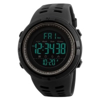 Mens Sport Waterproof Dual Time Watch Alarm Stopwatch - Black Photo