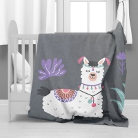 Print with Passion Llama on Grey Minky Blanket Photo