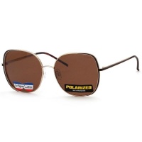 Lespecs Square Ladies Brown Solid Polarized Lens Sunglasses - Light Gold Photo
