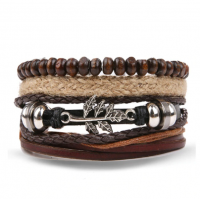 Michris 4 Piece Vintage Leather Bracelet - Woven Bracelet – 0637 Photo