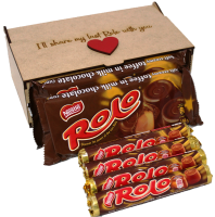 The Biltong Girl Wooden Box With " I Will Share My Last Rolo With You!" Message. Photo