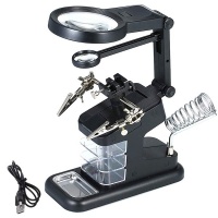 3X/4.5X/25X USB Lighted Magnifying Glass Stand with 3 Tool Boxes Black Photo
