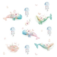 AOOYOU Whales and Jellyfish with Floral Design Art Sticker for Wall Decoration Photo