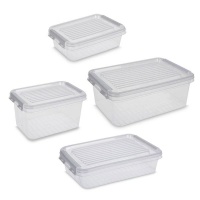 Eco Storage Boxes with Lid and Two White Clips - Set of 4 Pieces Photo