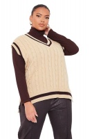 I Saw it First - Ladies Stone & Chocolate Plus Cable Knit Collegic Vest Photo