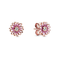 Cosmic 14k Rose Gold-Plated Pink Daisy Flower Stud Earrings Photo