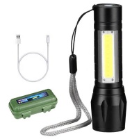 Powerful Rechargeable Led USB Flashlight Torch Light with side cob light Photo
