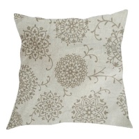 Beige Pillow/Cushion With Hand Drawn Dark Beige Flowers - Inner Included Photo