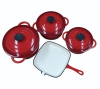 Rainbow 7 Piece Enamel Cast Iron Cookware Pot Set - Red Photo