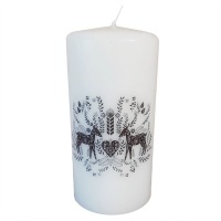 The Nordic Collection Nordic Scandinavian Christmas Deer & Heart Printed Pillar Wax Candle Photo