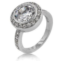 Miss Jewels - White Gold Rhodium Bonded Clear CZ Engagement Ring in Silvertone Photo
