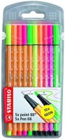 Stabilo Point 88 Fineliners & Pen 68 Fibre-Tip Pens - Assorted Neon Colours Photo