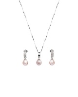 GM Fine Jewellery Silver Fresh Water Pearl Pendant with Chain & Earring Set Photo