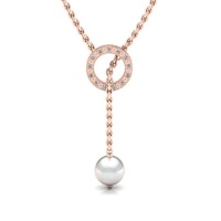 Why Jewellery Halo Diamond And Pearl Pendant And Chain - Rose Gold Photo