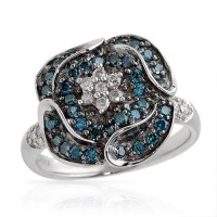 Miss Jewels - 0.53ctw Natural Blue & White Diamond Engagement Ring in 925 Sterling Silver Photo