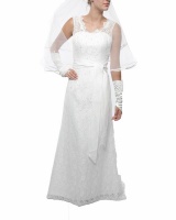 Snow White Vintage Lace A-Line Contour Wedding Gown - White Photo