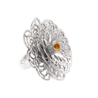 Dahlia Flower Ring - Orange Citrine - Sterling Silver Photo