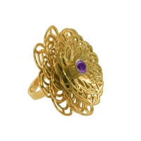 Dahlia Flower Ring - Purple Amethyst - Yellow Gold Photo