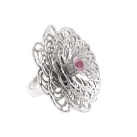 Jewellers Florist Dahlia Flower Ring - Rose Quartz - Sterling Silver Photo