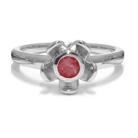 Forget Me Not Flower Ring - Red Garnet - Sterling Silver Photo