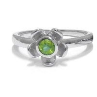 Forget Me Not Flower Ring - Green Peridot - Sterling Silver Photo
