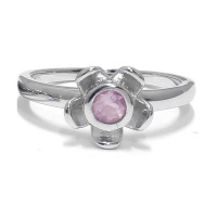 Forget Me Not Flower Ring - Rose Quarts - Sterling Silver Photo
