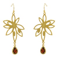 Bromelia Flower Earrings - Red Garnet - Yellow Gold Photo