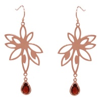 Bromelia Flower Earrings - Red Garnet - Rose Gold Photo