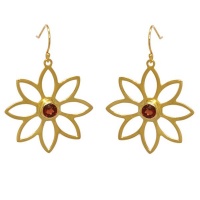 Namaqua Daisy Flower Earrings - Red Garnet - Yellow Gold Photo