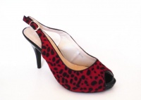 Lavanda Red Leopard Print Hair Peep Toe Sling Back Heel Platform L08Z1086 Red Photo