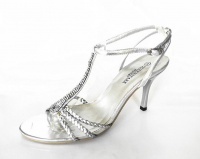 Lavanda Heel Sandal with Diamante T-bar Trim - Silver Photo