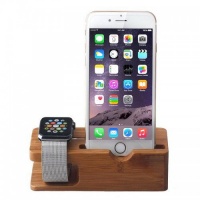 Apple Tuff-Luv Moulded Bamboo Wood Charging Stand for Watch & iPhone 5s/5C/6/6S - Brown Photo