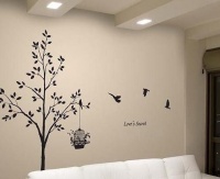 Bedight Tree "Love'S Secret" With Birdcage Vinyl Wall Art Photo