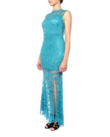 Snow White Lace Scalloped Open-Back Evening Gown - Teal Photo