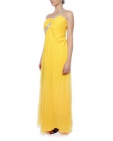 Snow White Diamante Sash Sweetheart Evening Gown - Goose Yellow Photo