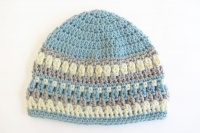 HandmadeCrochet Merino Wool Hat - Light Blue Grey and Natural Photo