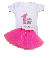 Noveltees 1st Birthday Princess Short Sleeve Baby Grow & Pink Tutu Photo