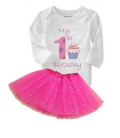 Noveltees 1st Birthday Princess Long Sleeve Baby Grow & Pink Tutu Photo