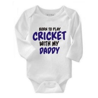 Noveltees Born to Play Cricket with My Daddy Long Sleeve Baby Grow Photo