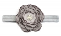 Satin Flower & Rhinestone Headband - Grey Photo