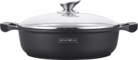 Royalty Line Marble Coating 26cm Shallow Low Wide Casserole Pot With Glass Lid - Black Photo