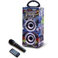 Polaroid Bluetooth Karaoke Beat Box Speakers with FM Radio -Blue Graffiti Photo