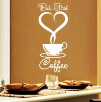 Vinyl Lady Decals But First Coffee Quote Wall Art Sticker - White Photo