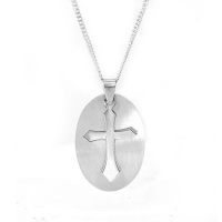 Xcalibur Stainless Steel Oval Cutout Cross Disk Pendant - TXN001 Photo