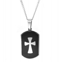 Xcalibur Stainless Steel Black Cross Disk Pendant on 55cm Curb Chain - TXN006 Photo