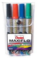 Pentel Maxiflo Chisel Tip Permanent Markers - Wallet of 4 Photo