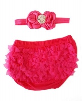 Baby Frilly Diaper Cover and Double Satin Flower Headband SetCR426 Photo