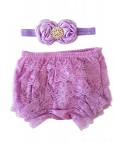 Baby Lace Diaper Cover and Double Satin and Rhinestone Headband SetCR429 Photo